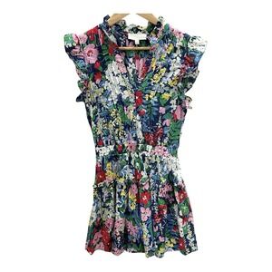 PINCH Pretty Garden Mini Dress Size S Women's Floral Smocked Waist V-neck